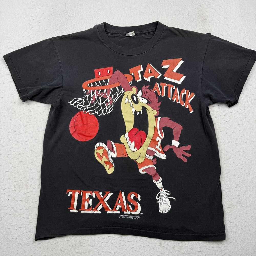 Vintage Taz Attack Texas Shirt‎ Mens Large Black Looney Tunes College Ware 1993